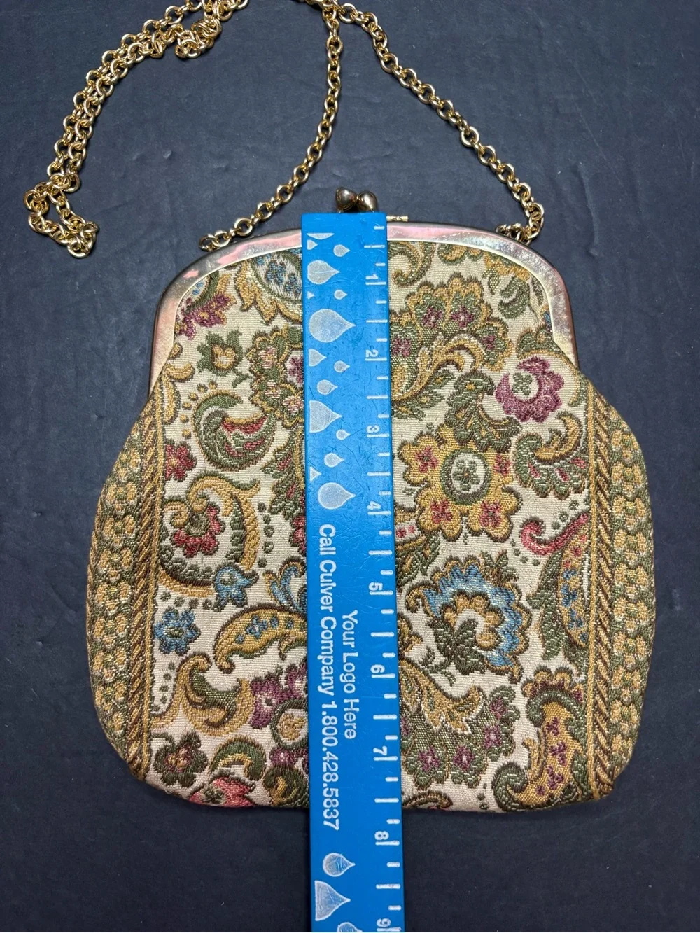 Vintage Walborg Italian Floral Paisley Tapestry Kiss Lock Gold Chain Handbag